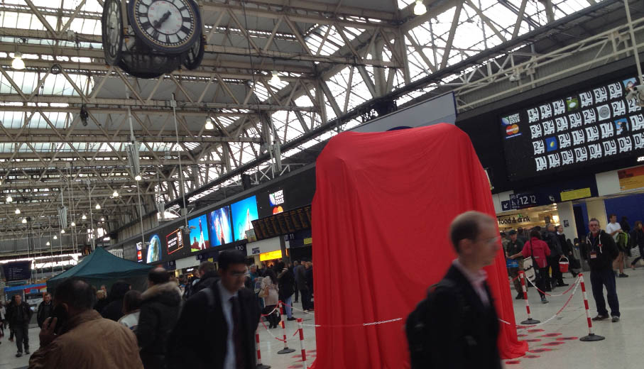 Waterloo station London with poppy exhibit made by More Creative Launceston Cornwall